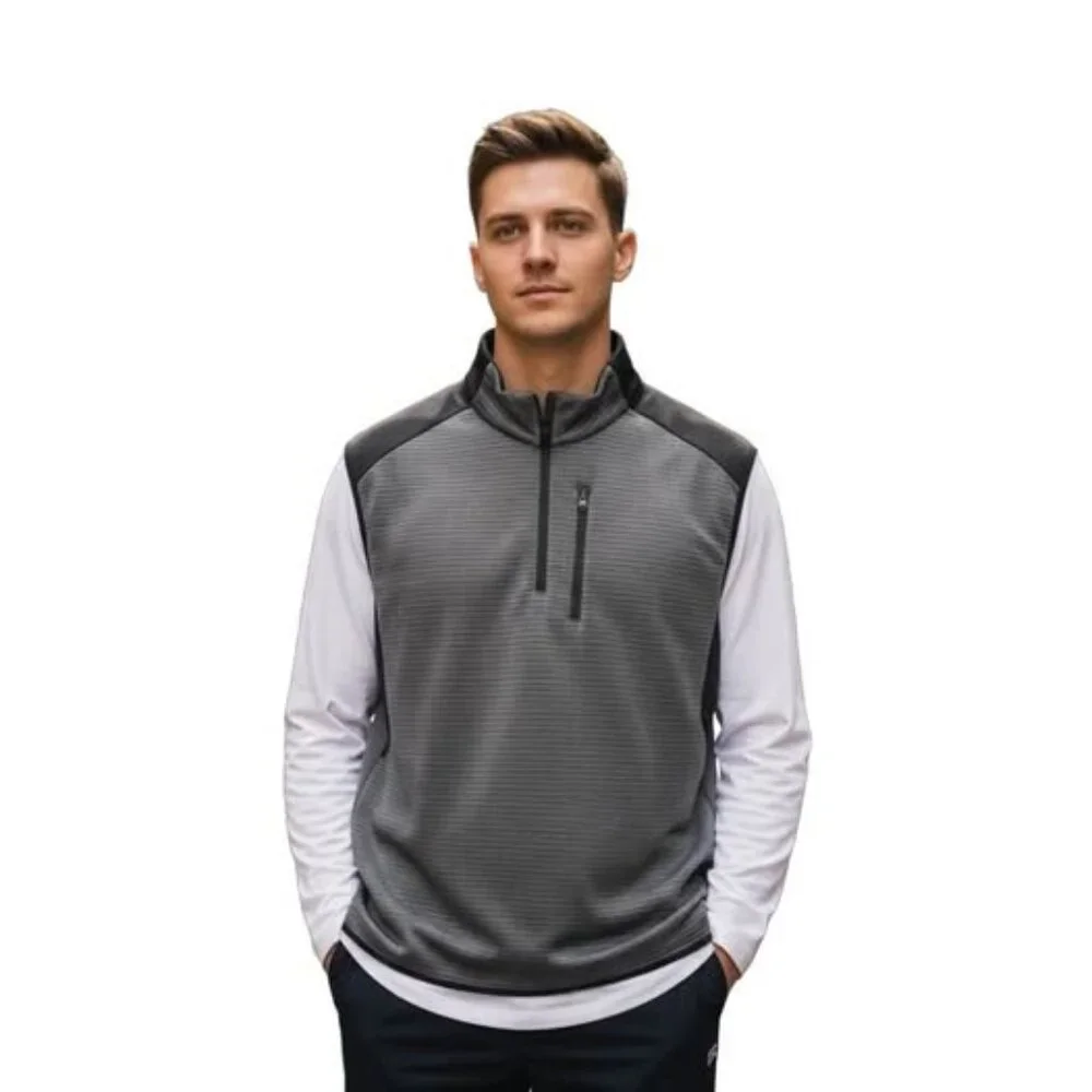 PGA Tour 2 Tone Gray Black Ottoman 1/2 zp Vest SZ XXL Golf Layering Prep Fairway